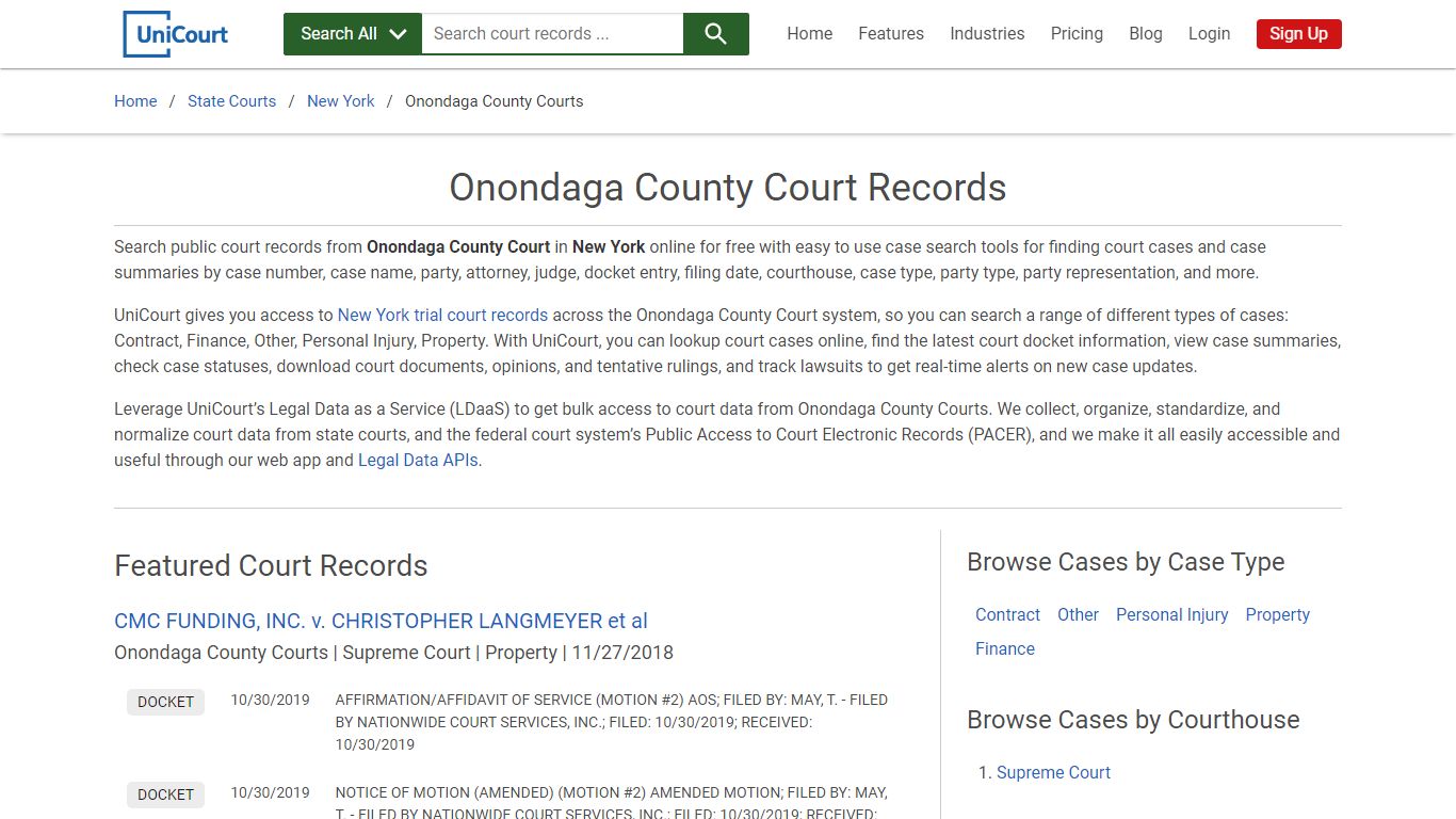 Onondaga County Court Records | New York | UniCourt